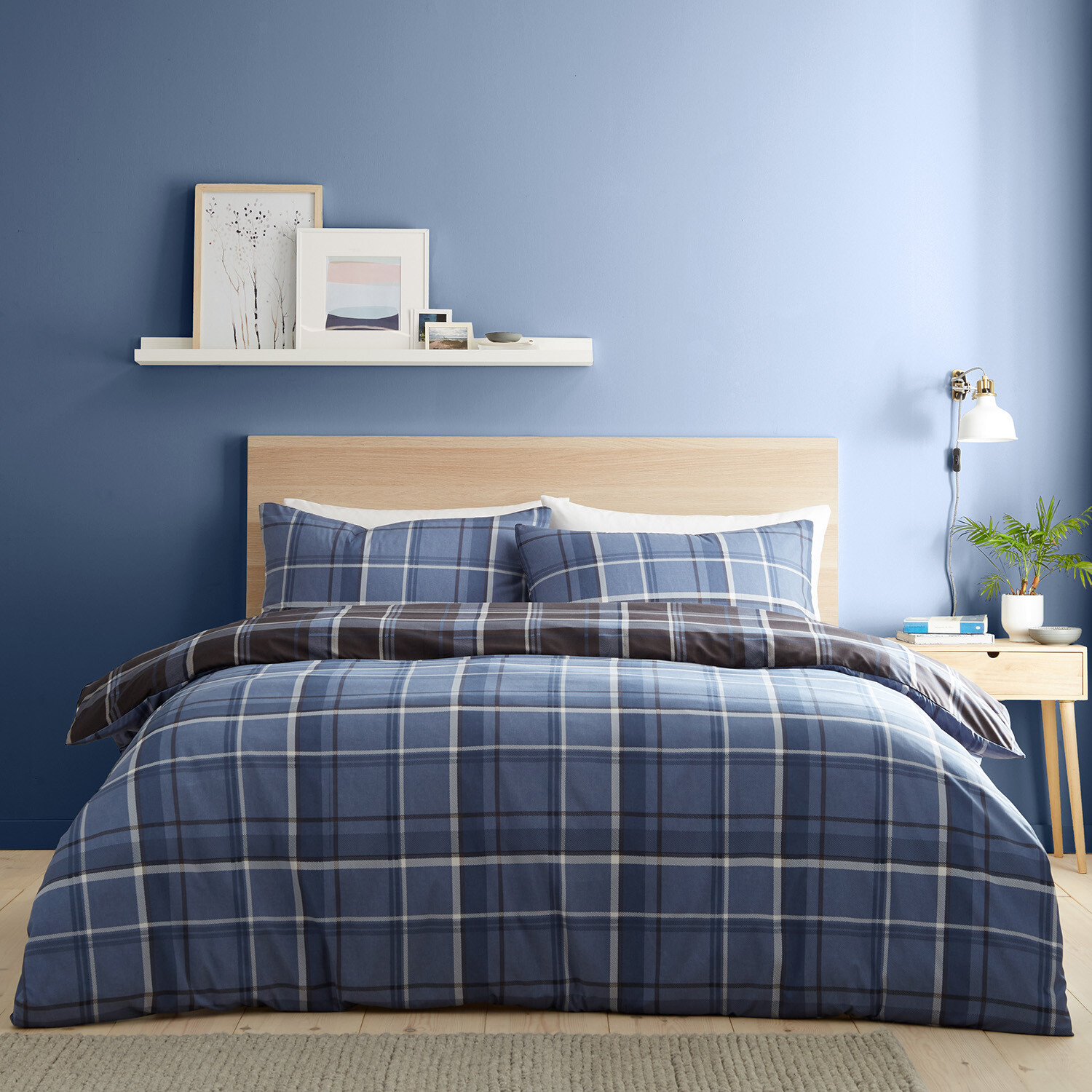 My Home Brodie Check Duvet Cover and Pillowcase Set - Navy / King Image 1