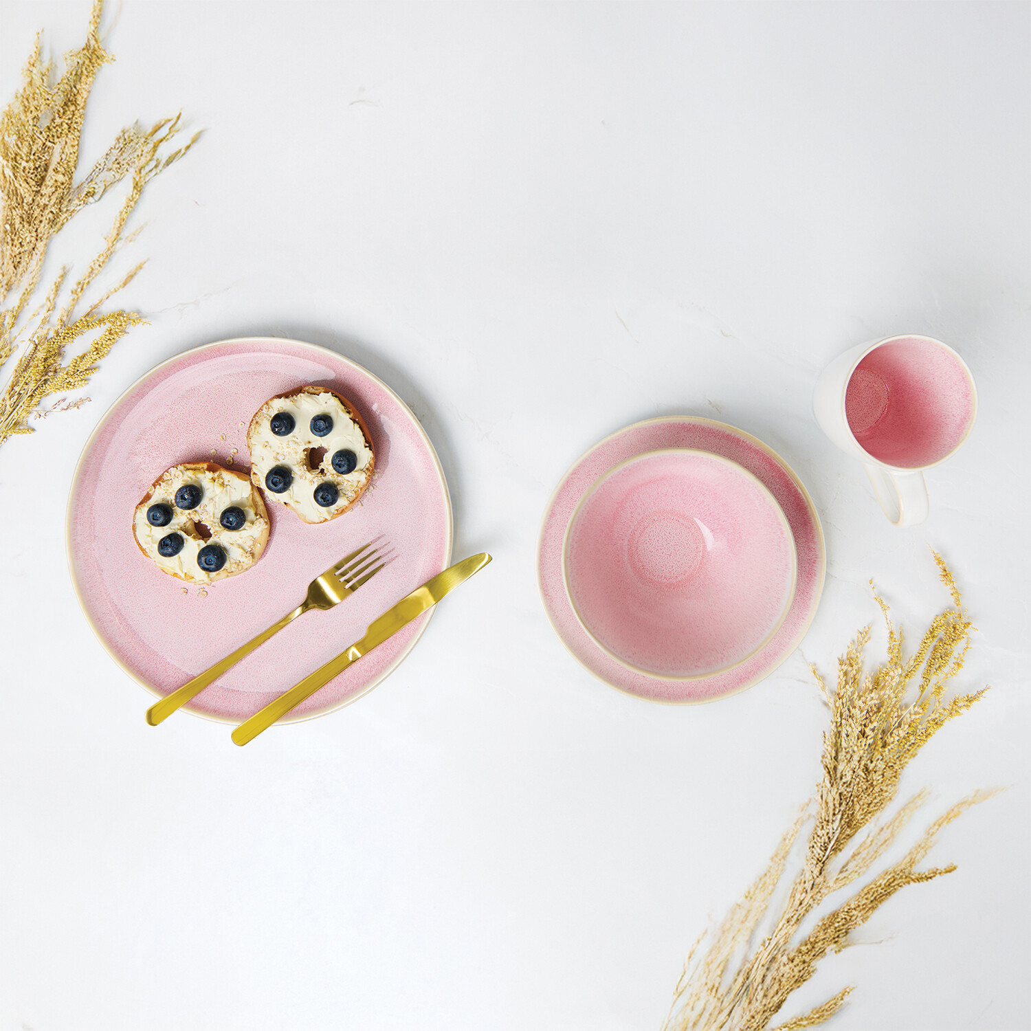 12 Piece Reactive Glaze Dinner Set Pink Image 3