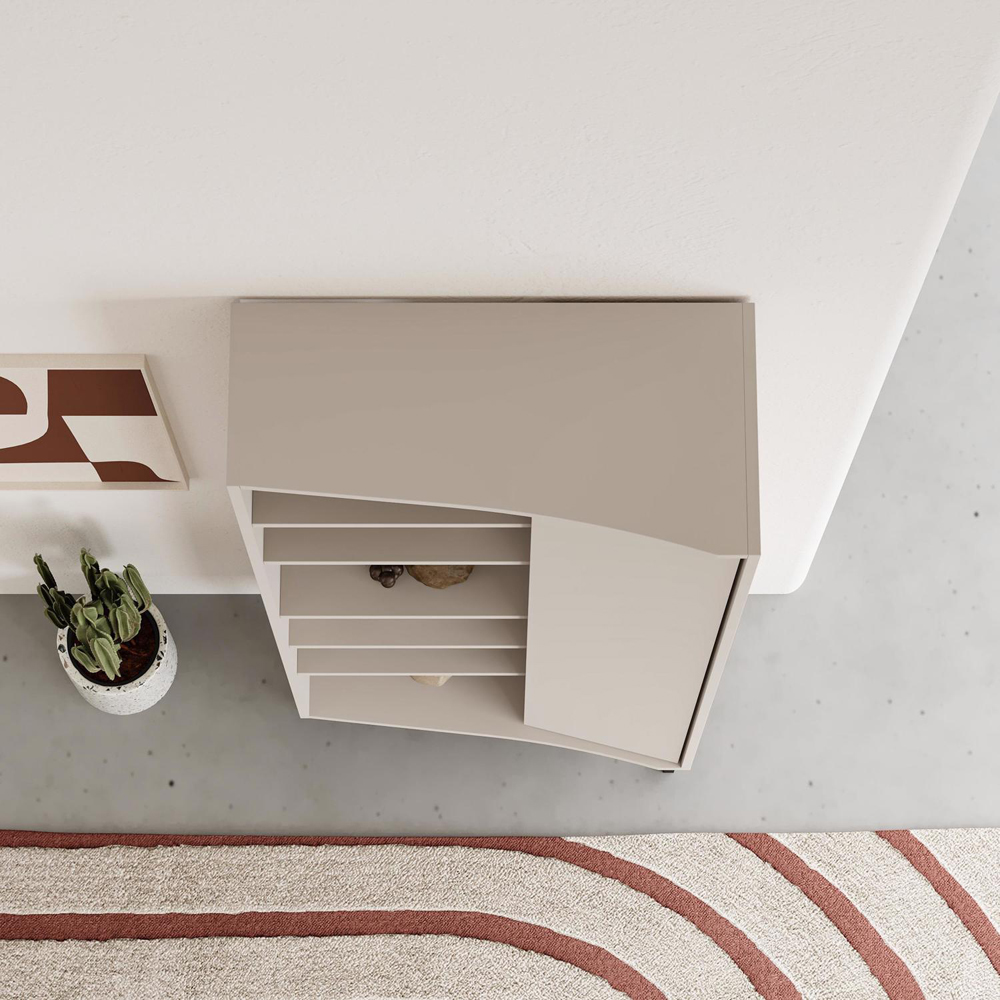 FWStyle Single Door 6 Shelf Sandstone Curved Modern Bookcase Image 5