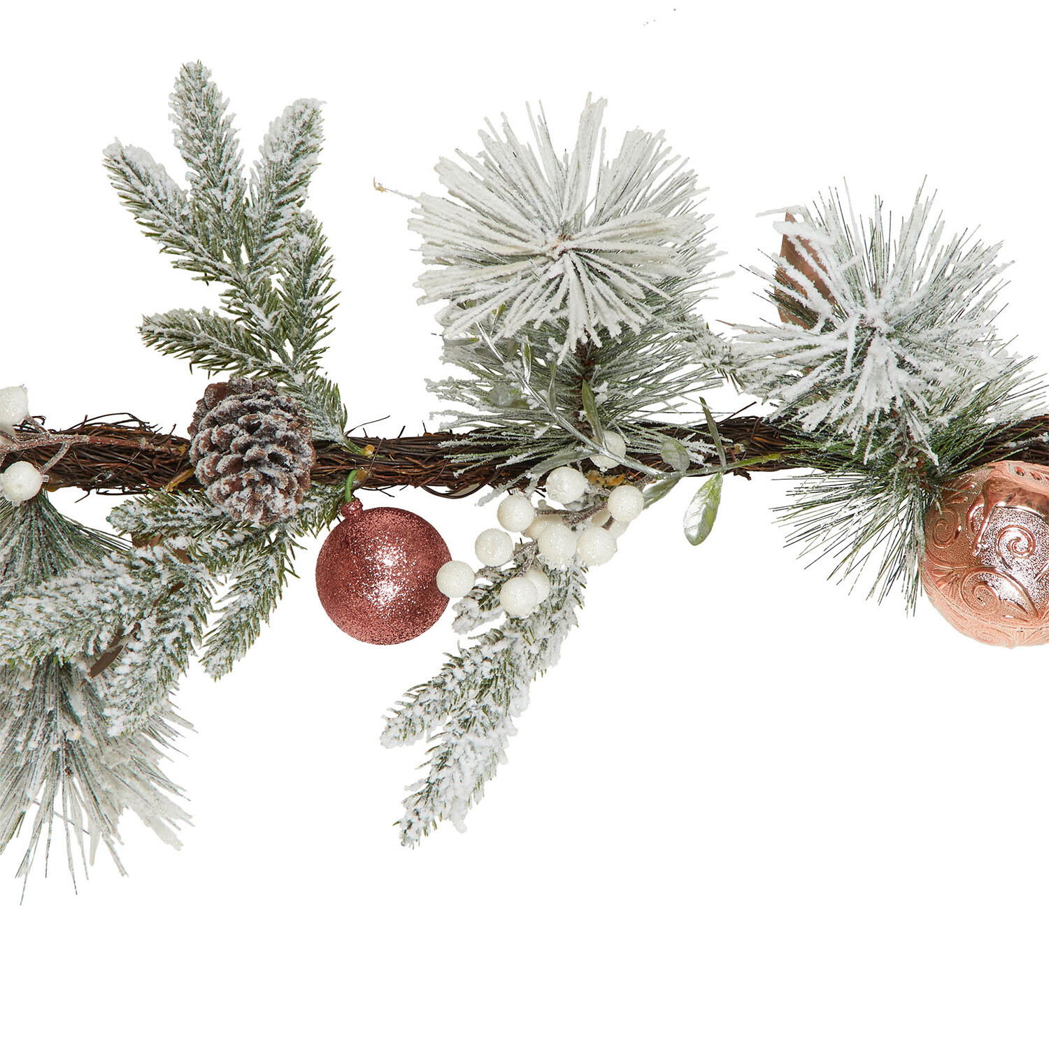 Frosted Dusky Rose Bauble Garland - White & Rose Image 2