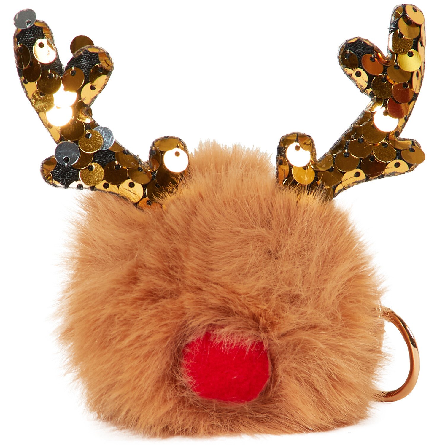 Fluffy Reindeer Keyring - Brown and Gold Image 1