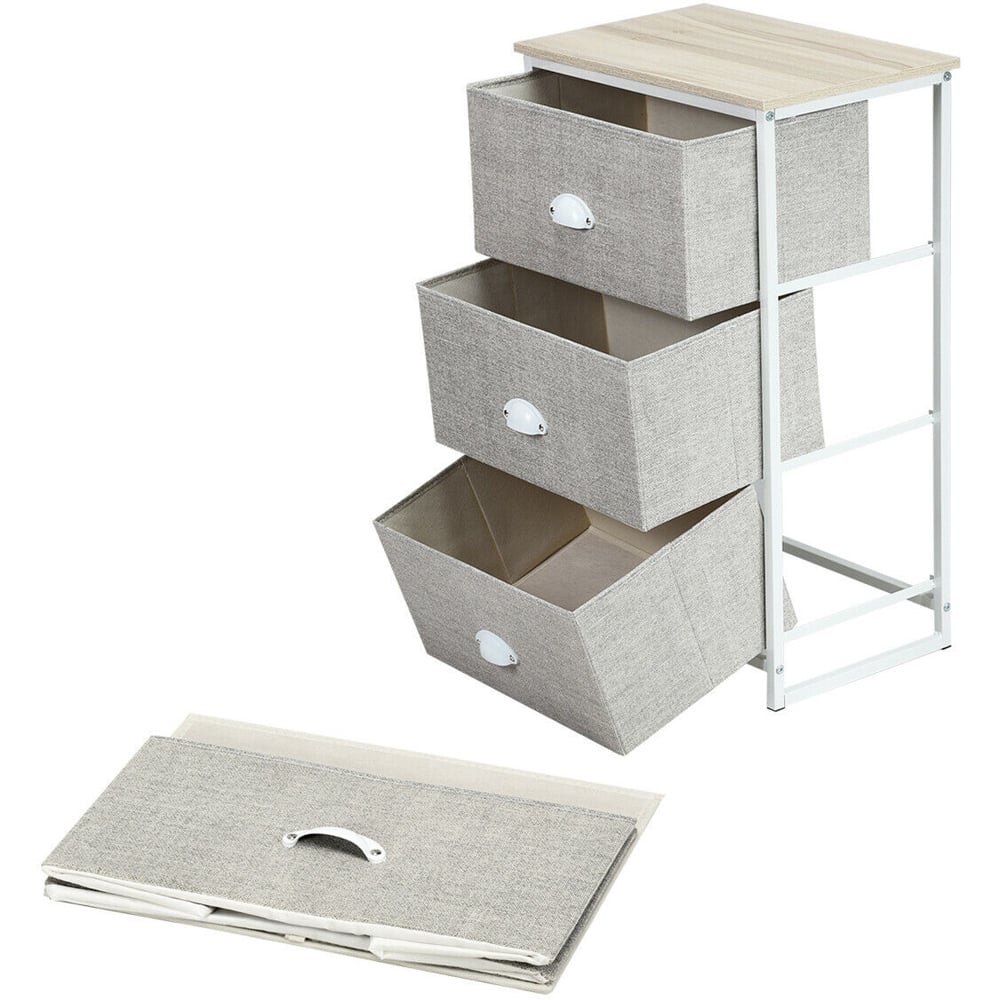 Costway 3 Drawer White Bedside Table Image 5