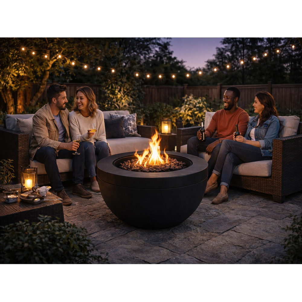 Centurion Tabiti Black Lavish Patio Gas Fire Pit with Stone Finish Image 6