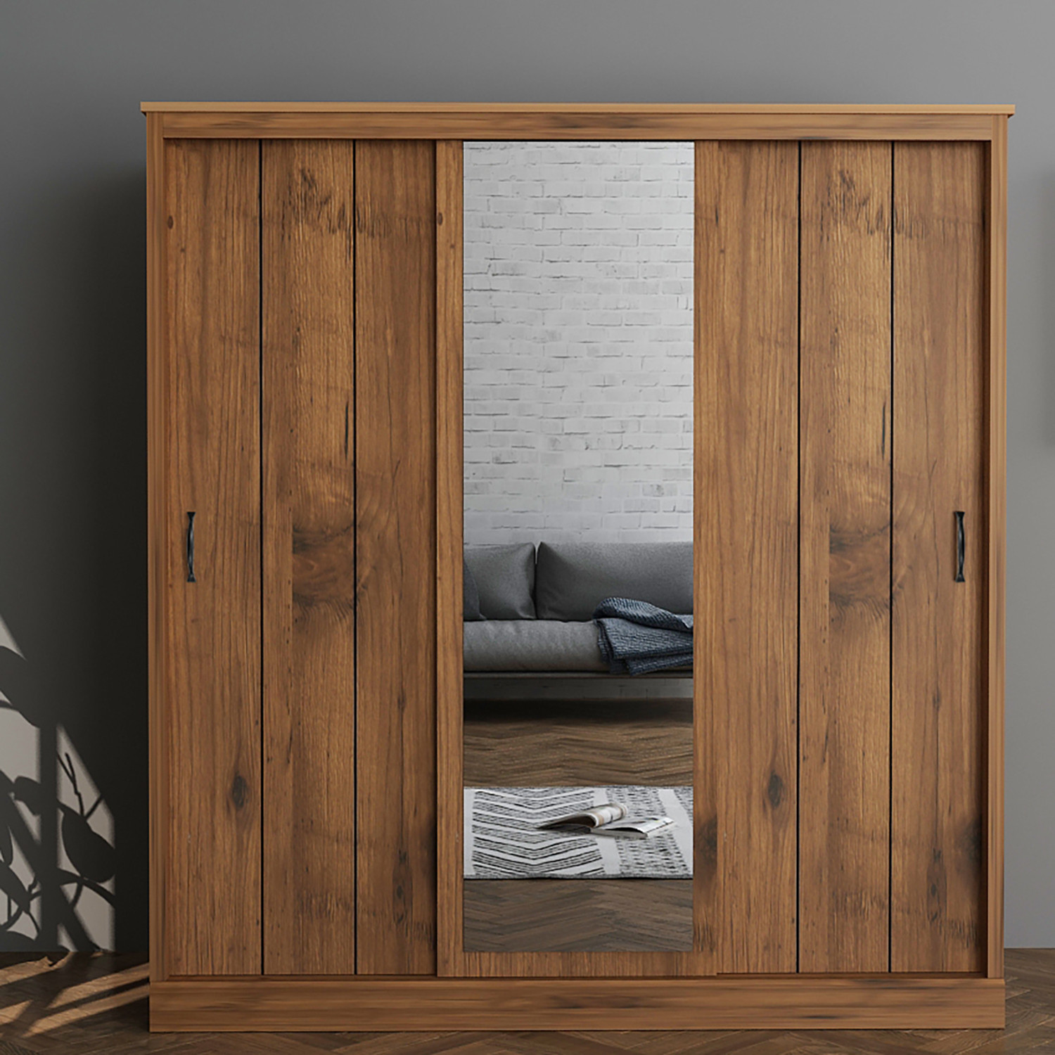 Camford 3 Door Oak Mirror Sliding Wardrobe Image 1