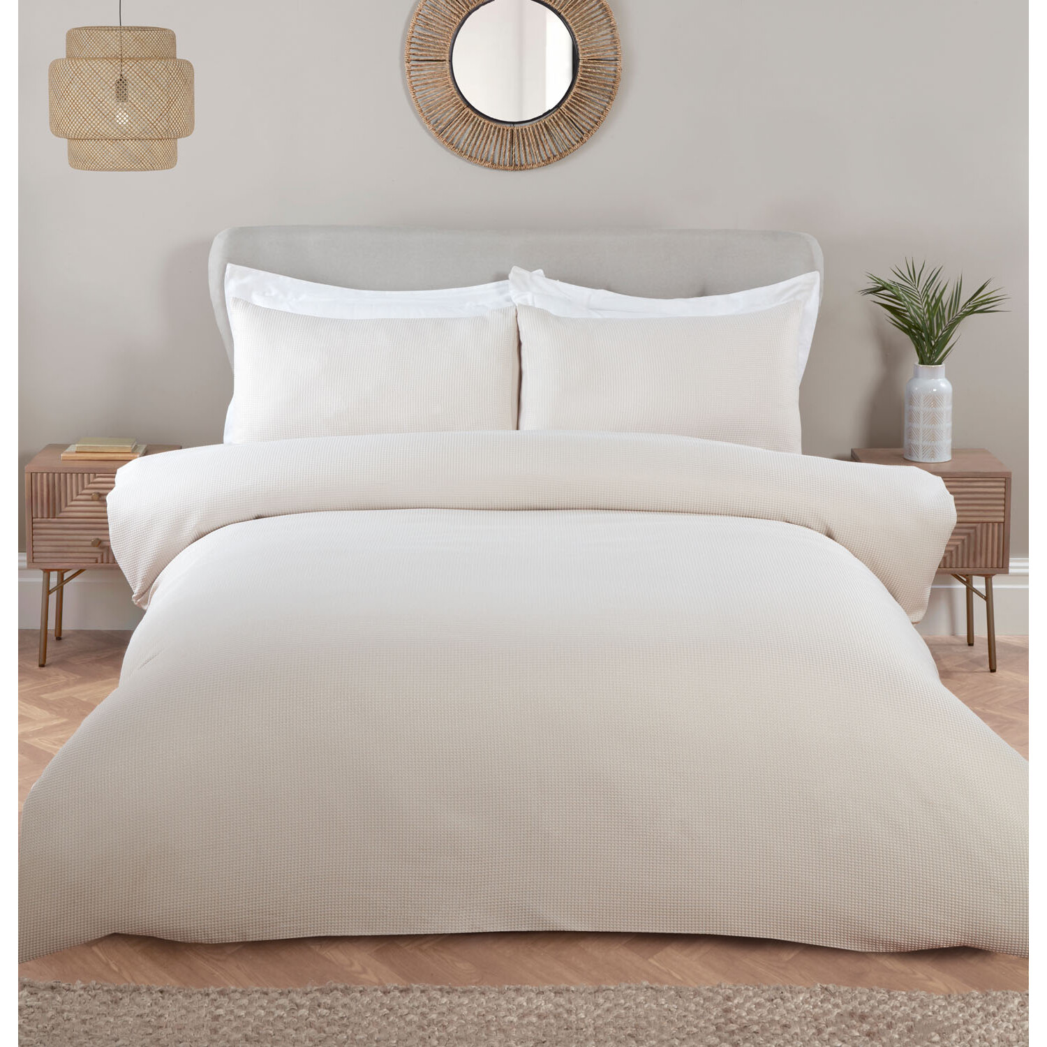 My Home Malvern Double Natural Waffle Duvet Cover and Pillowcase Set Image 1