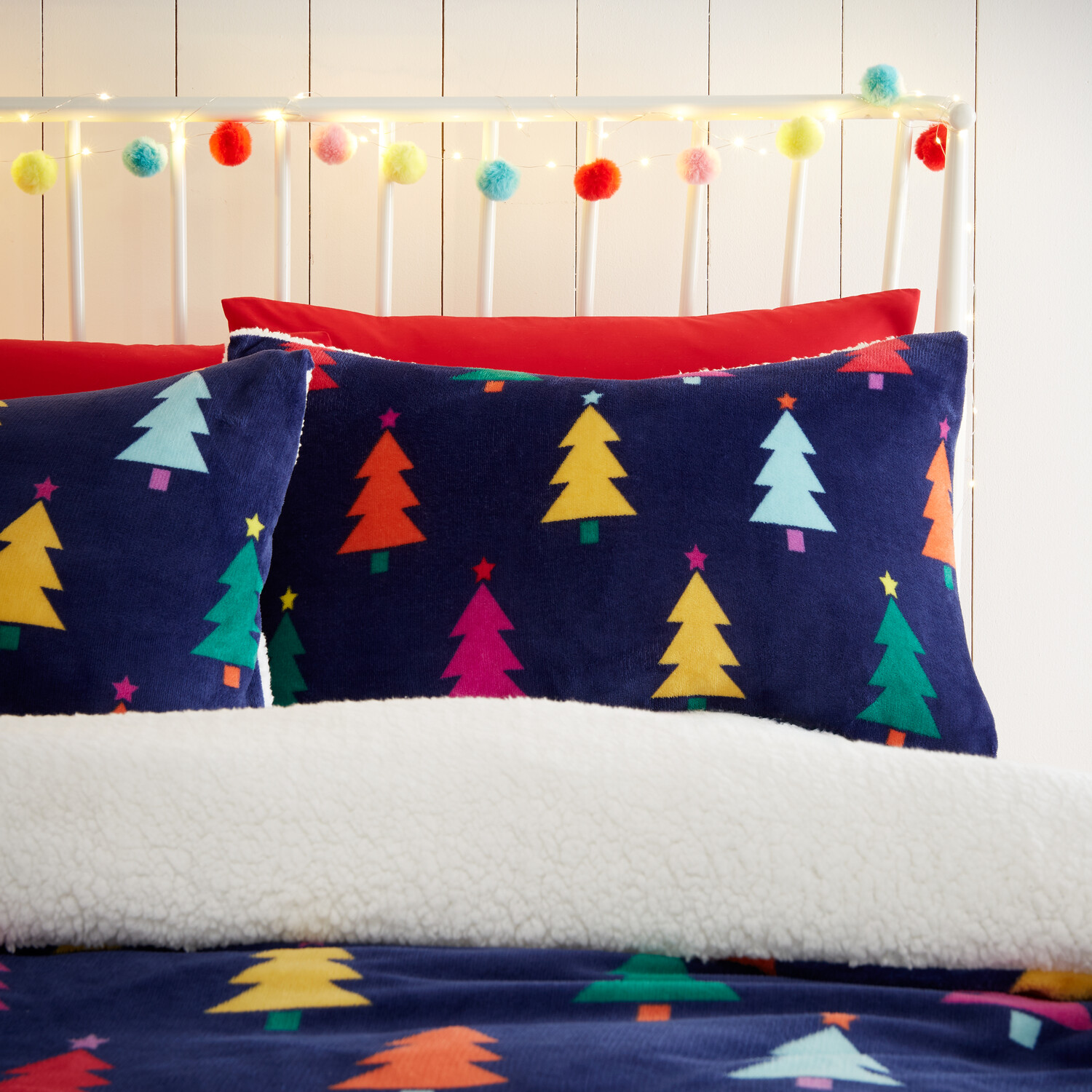 Christmas Brights Fleece Duvet  - Navy / Single Image 2