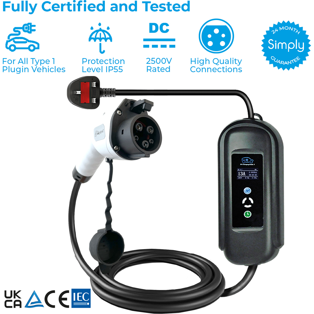 Adjustable Electric Vehicle Charging Cable - UK 3Pin to Type 1 Image 2