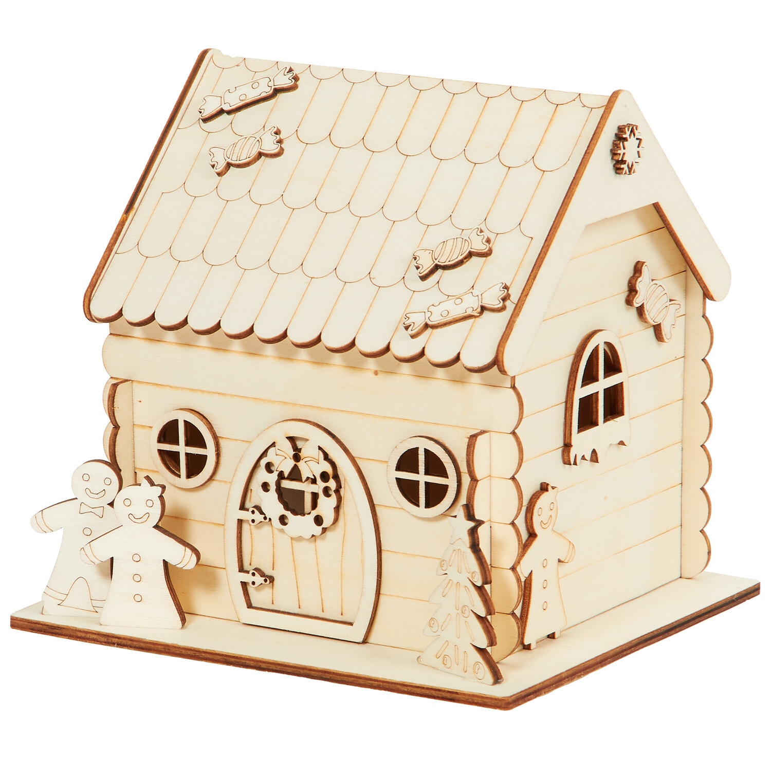 Wooden Gingerbread House - Natural Wood Image 4