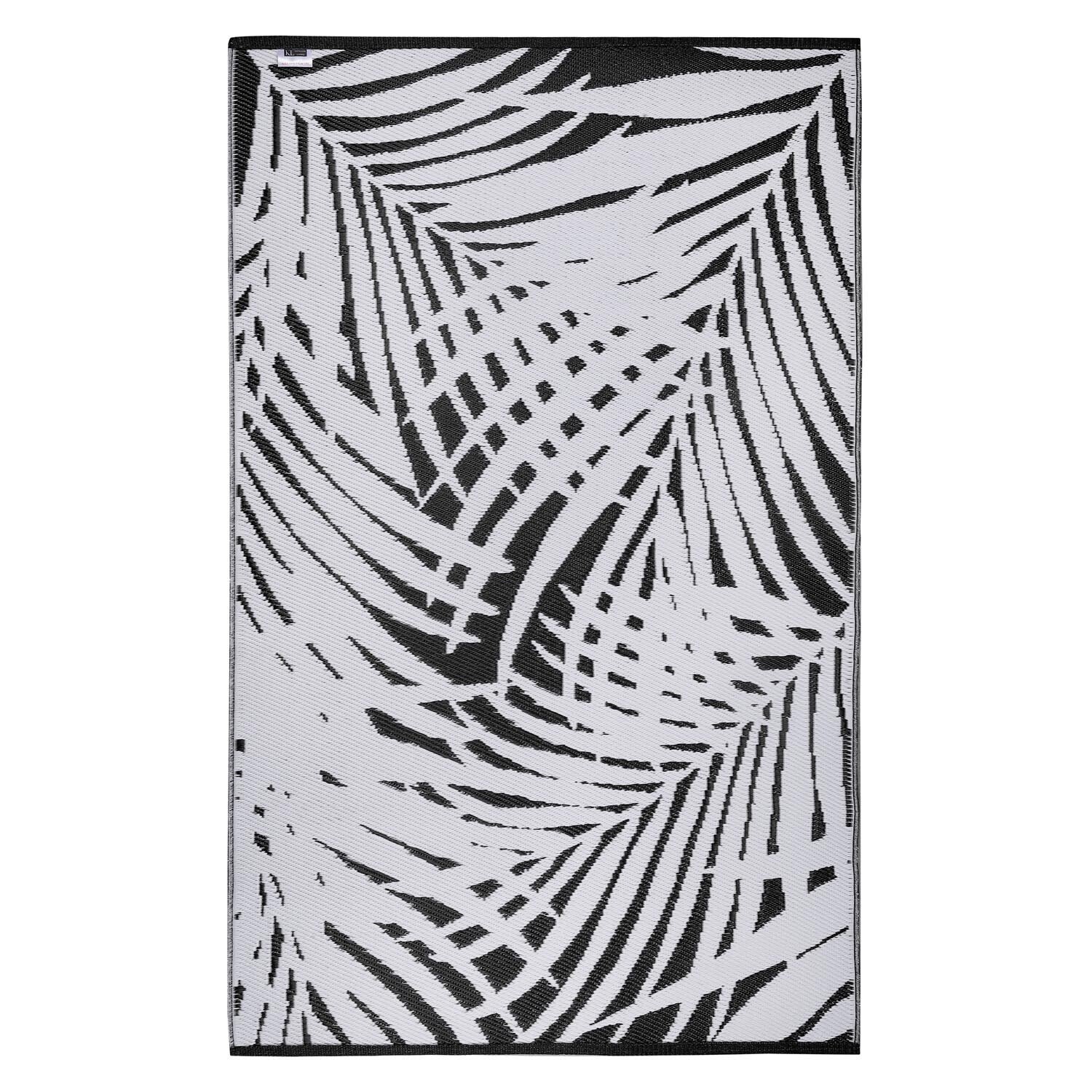 Tropical Leaf Outdoor Rug - Black Image 2