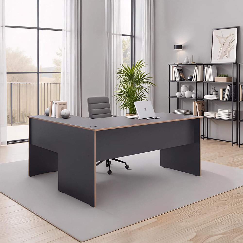FWStyle Grey and Oak L-Shape Corner Study Desk Image 5