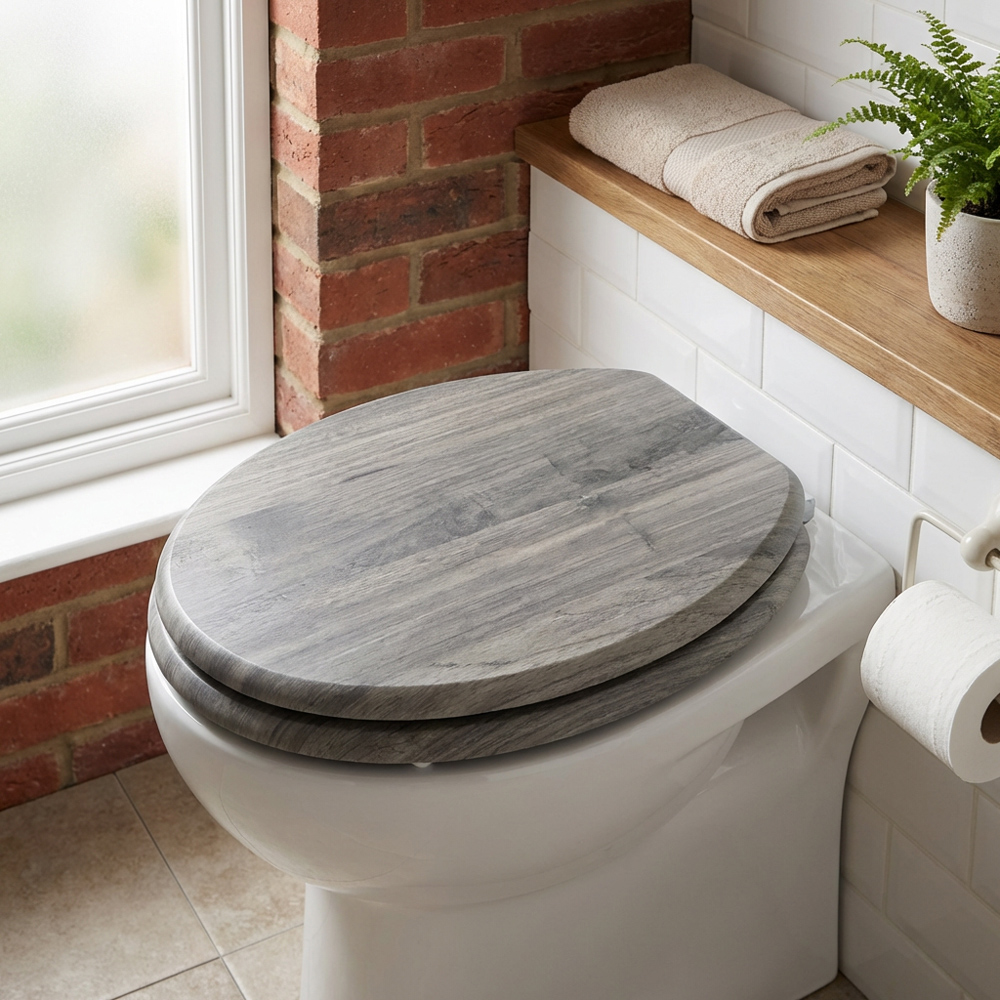 Grey Wooden Effect Toilet Seat Image 4