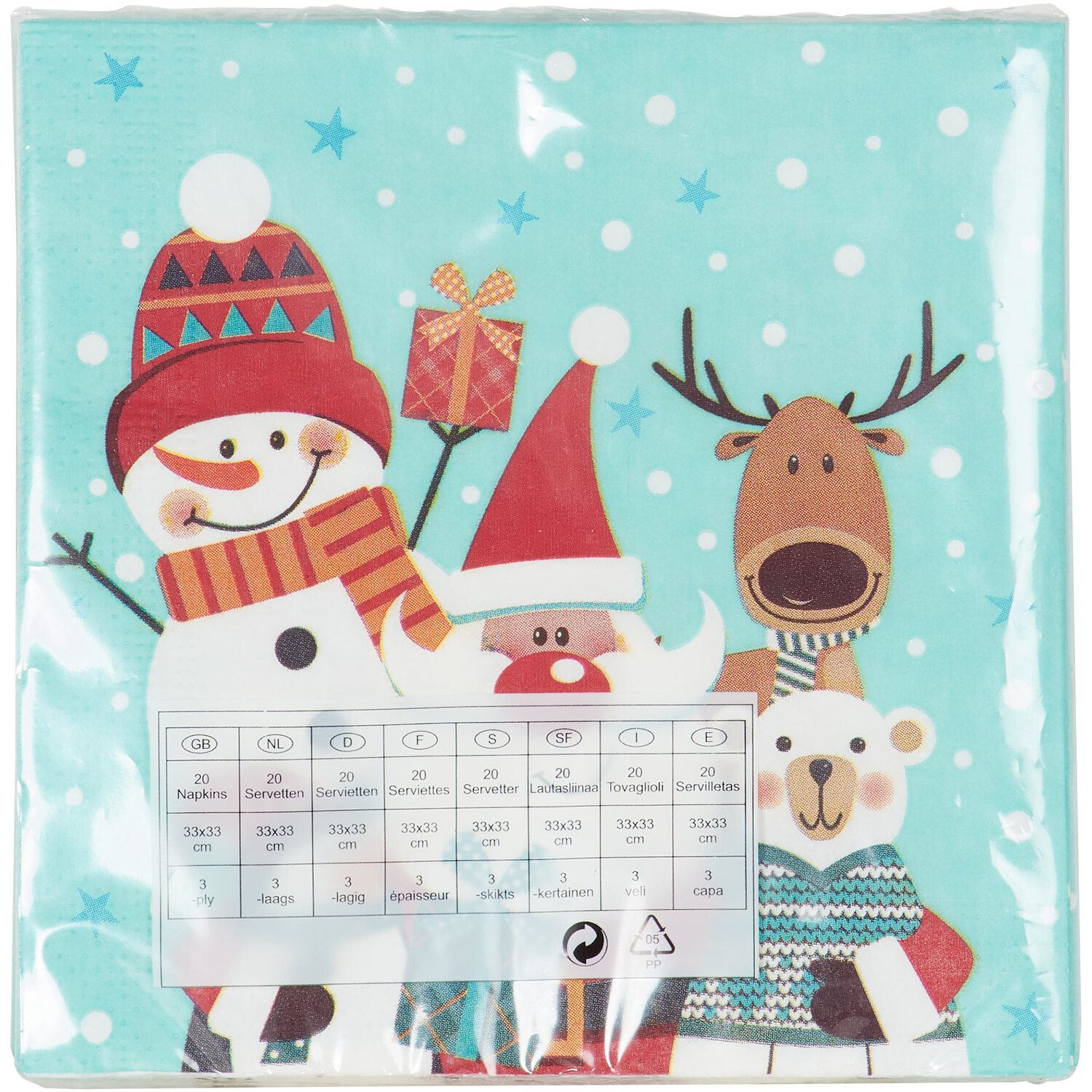 Pack of 20 Santa and Friends Napkins - Blue Image 5