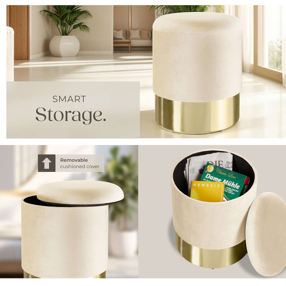 tectake Sarina Cream Padded Round Storage Stool Image 5