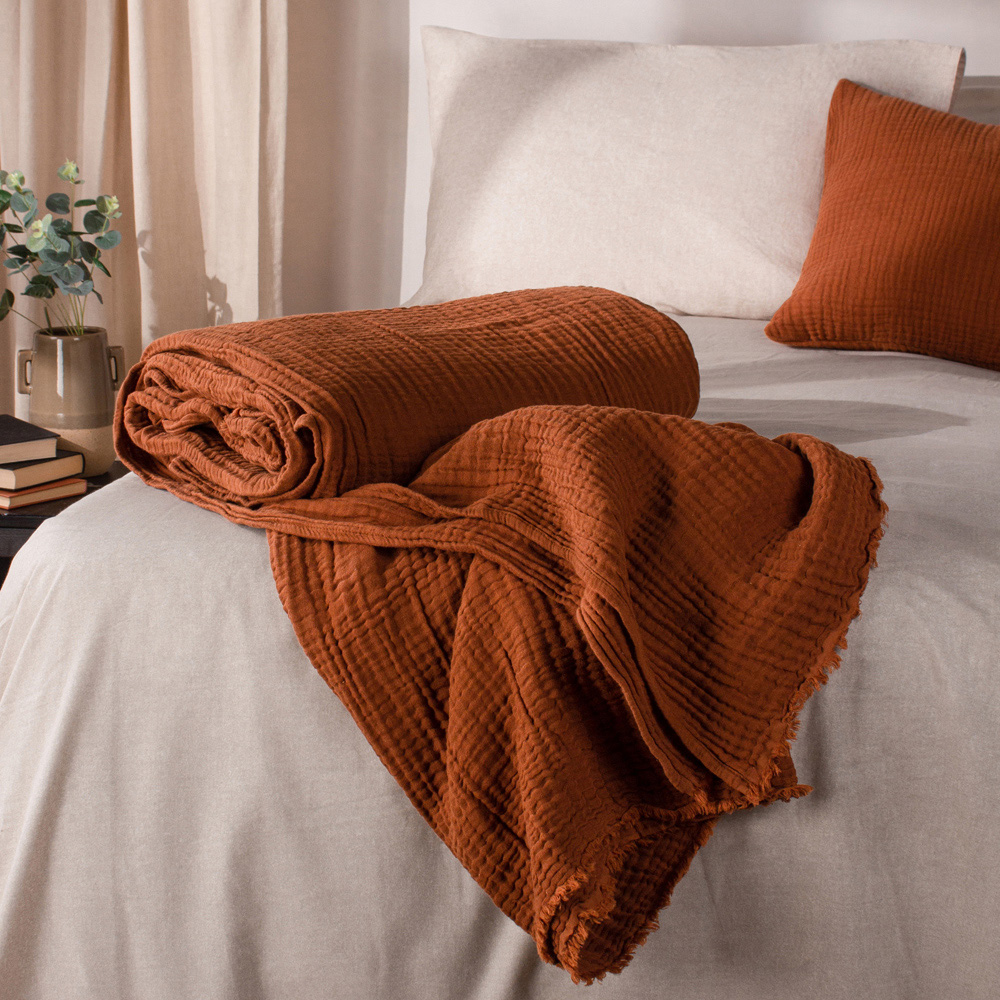 Yard Lark Pecan Muslin Cotton Throw 130 x 180cm Image 2
