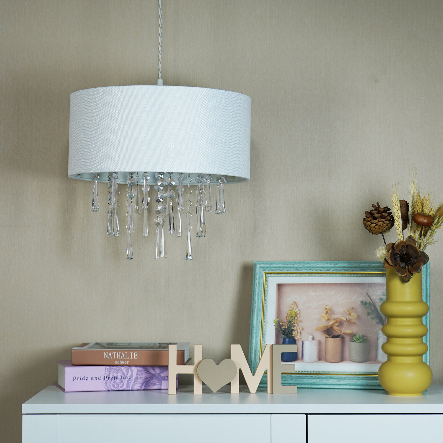 White Linen Droplet Shade - White Image 9