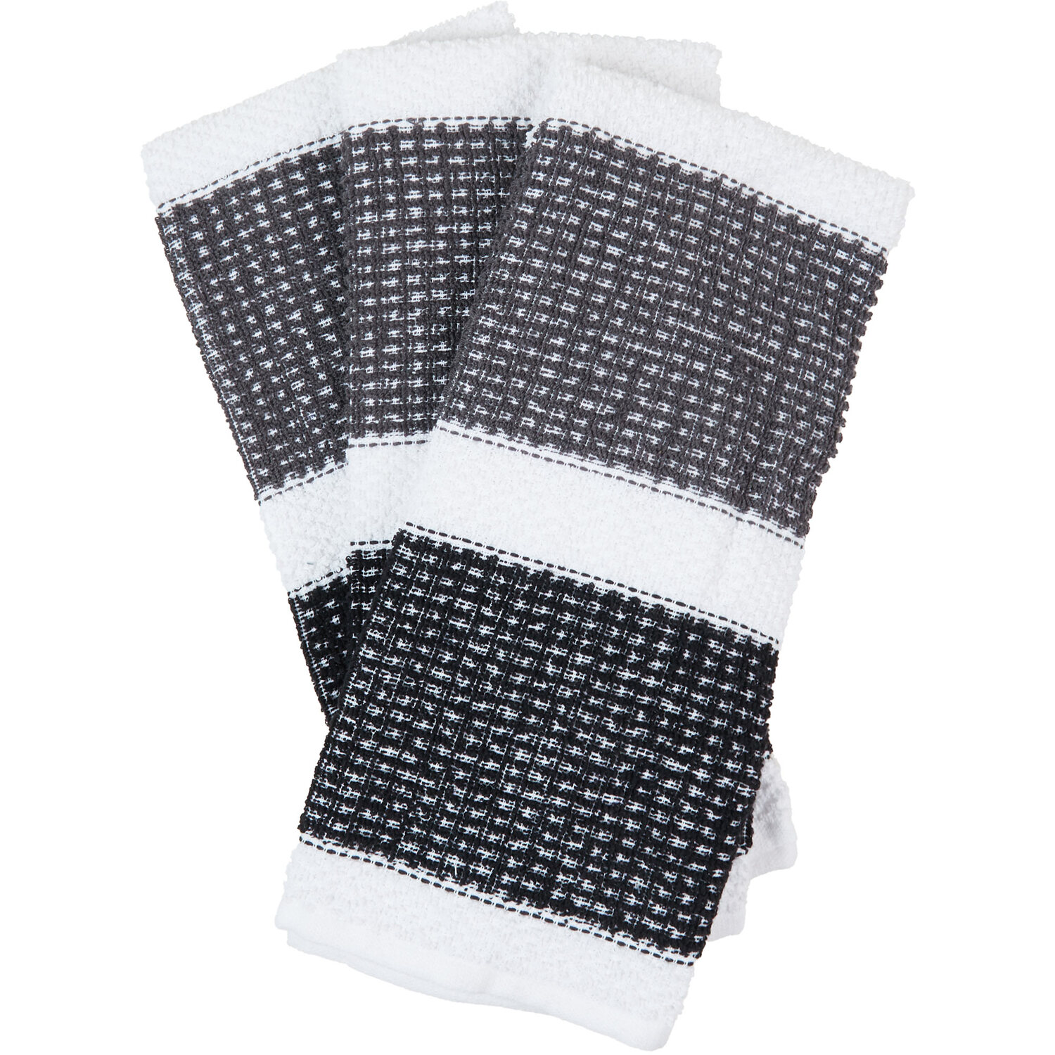 Pack of 3 Grey and White Tea Towels - Grey & White Image 2