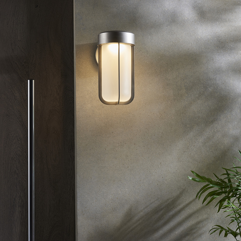 Merano Bevento Brushed Silver LED Frosted Glass Outdoor Wall Lamp Image 7