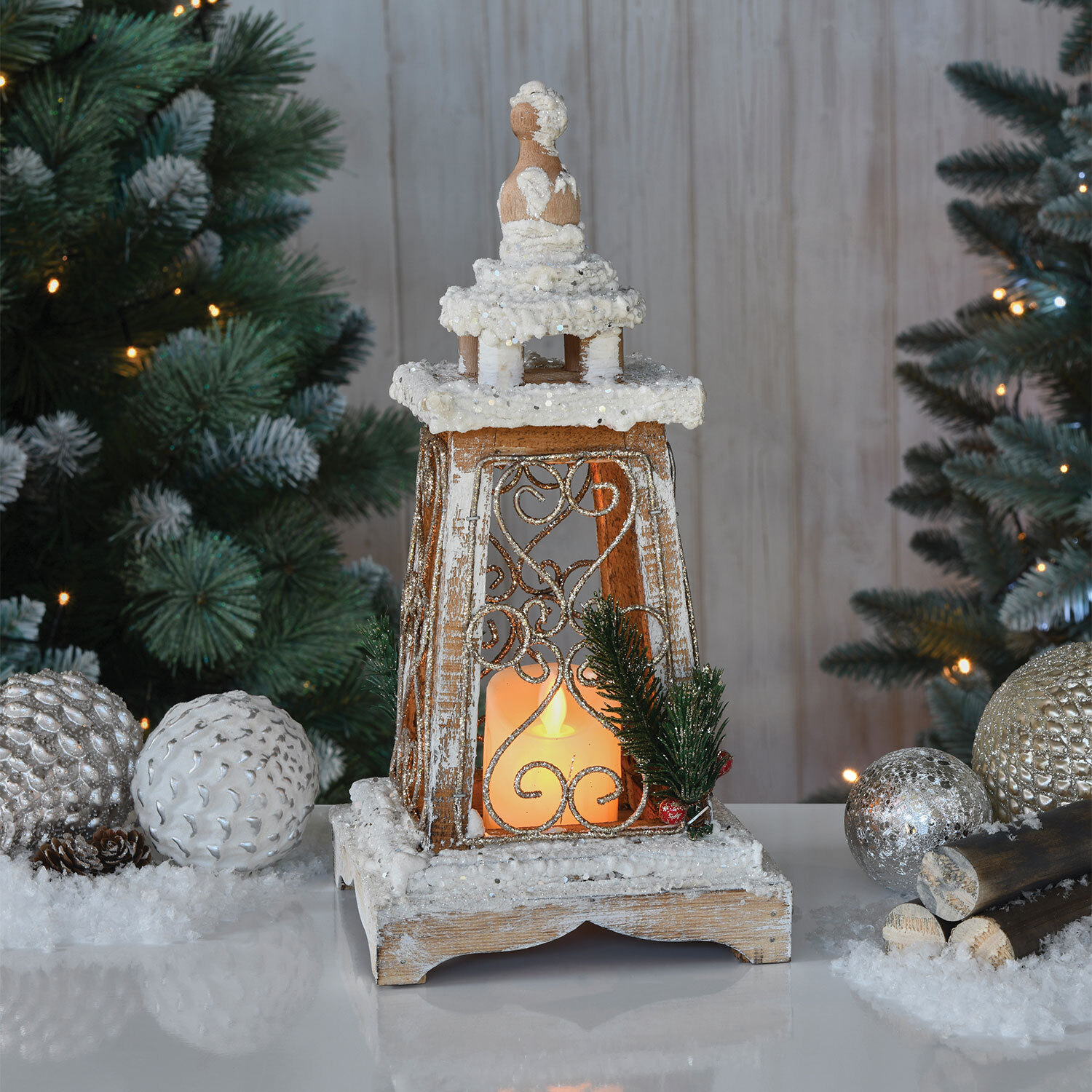Alpine Lodge Snowy Small LED Christmas Decoration Lantern Image 4