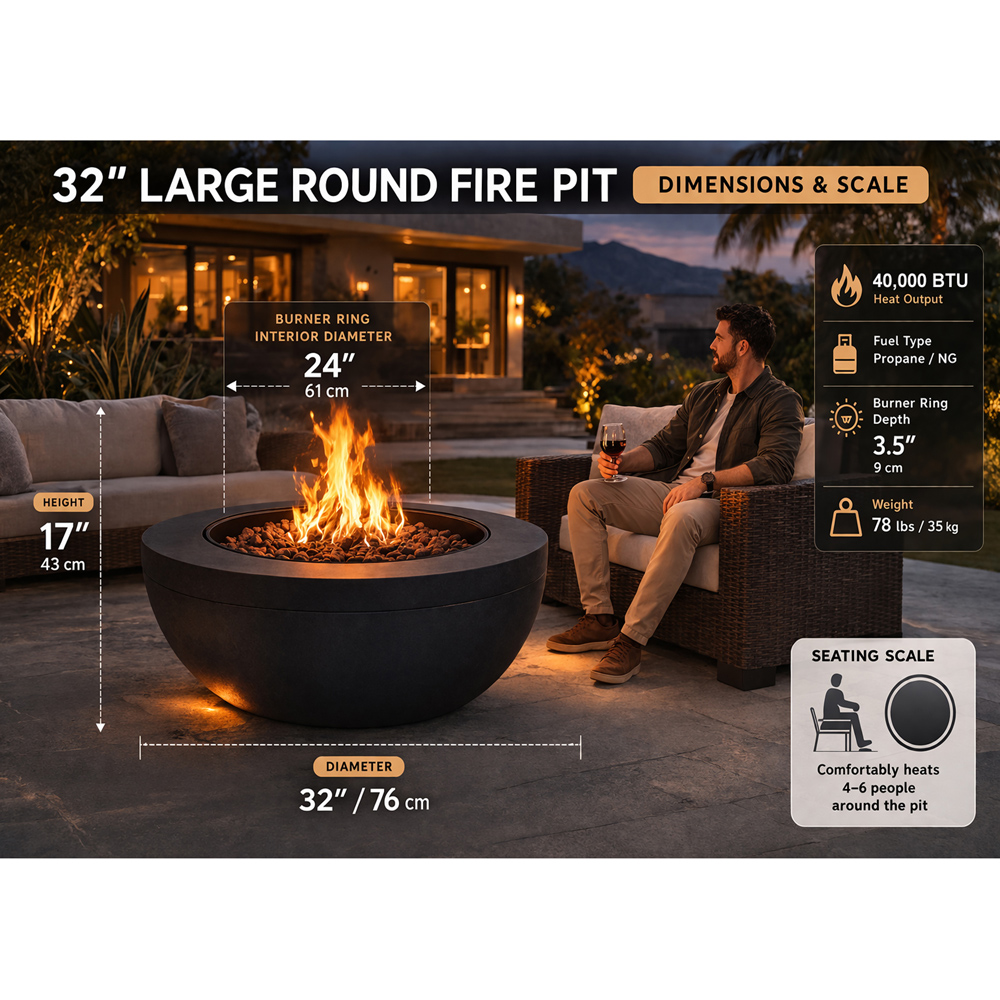 Centurion Tabiti Black Lavish Patio Gas Fire Pit with Stone Finish Image 7