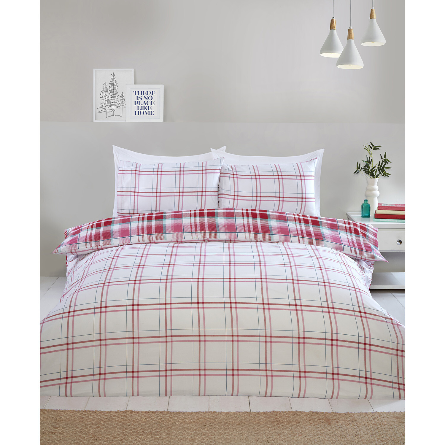 Ailsa Check Duvet Cover and Pillowcase Set - Pink / King Image 2