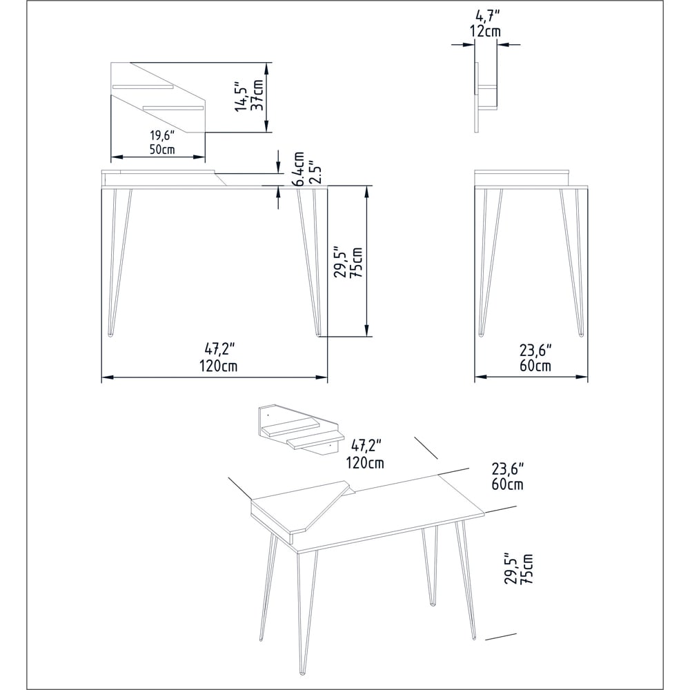Decorotika Desalvo Single Shelf Black Marble Effect Computer Desk Image 5