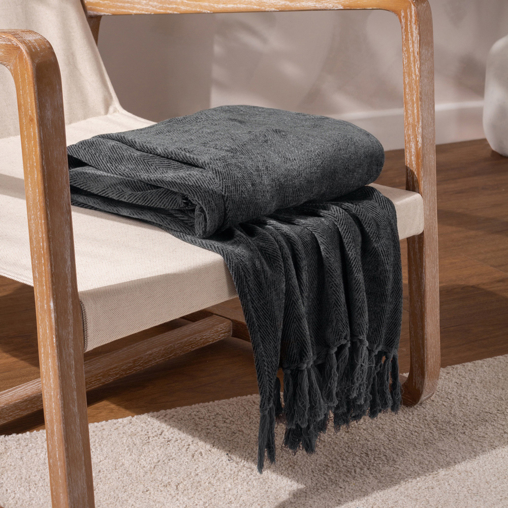 Yard Harri Dusk Herringbone Fringed Throw 130 x 180cm Image 2