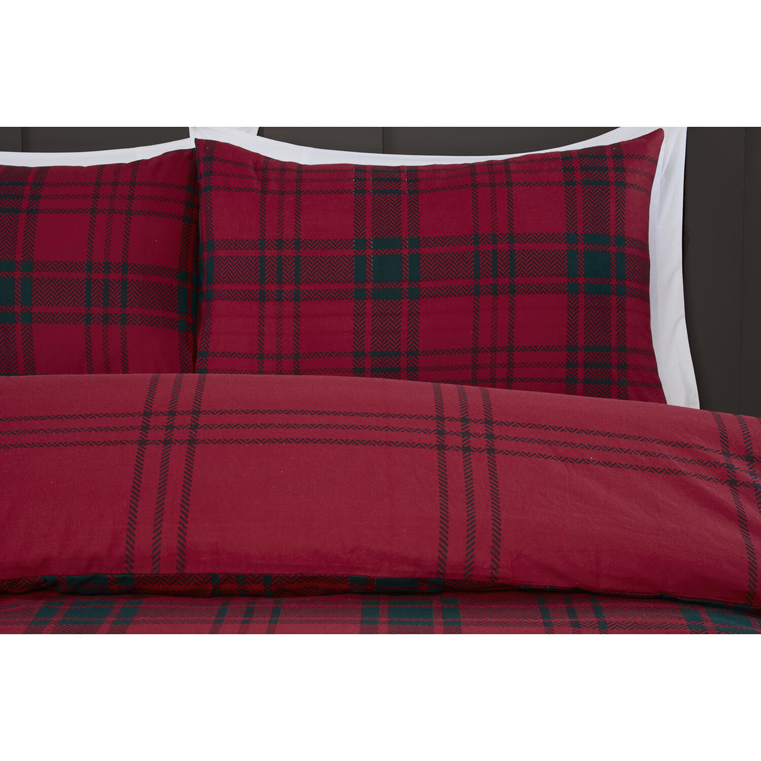 Kirkland Check Duvet Cover and Pillowcase Set - Red / Superking Image 3