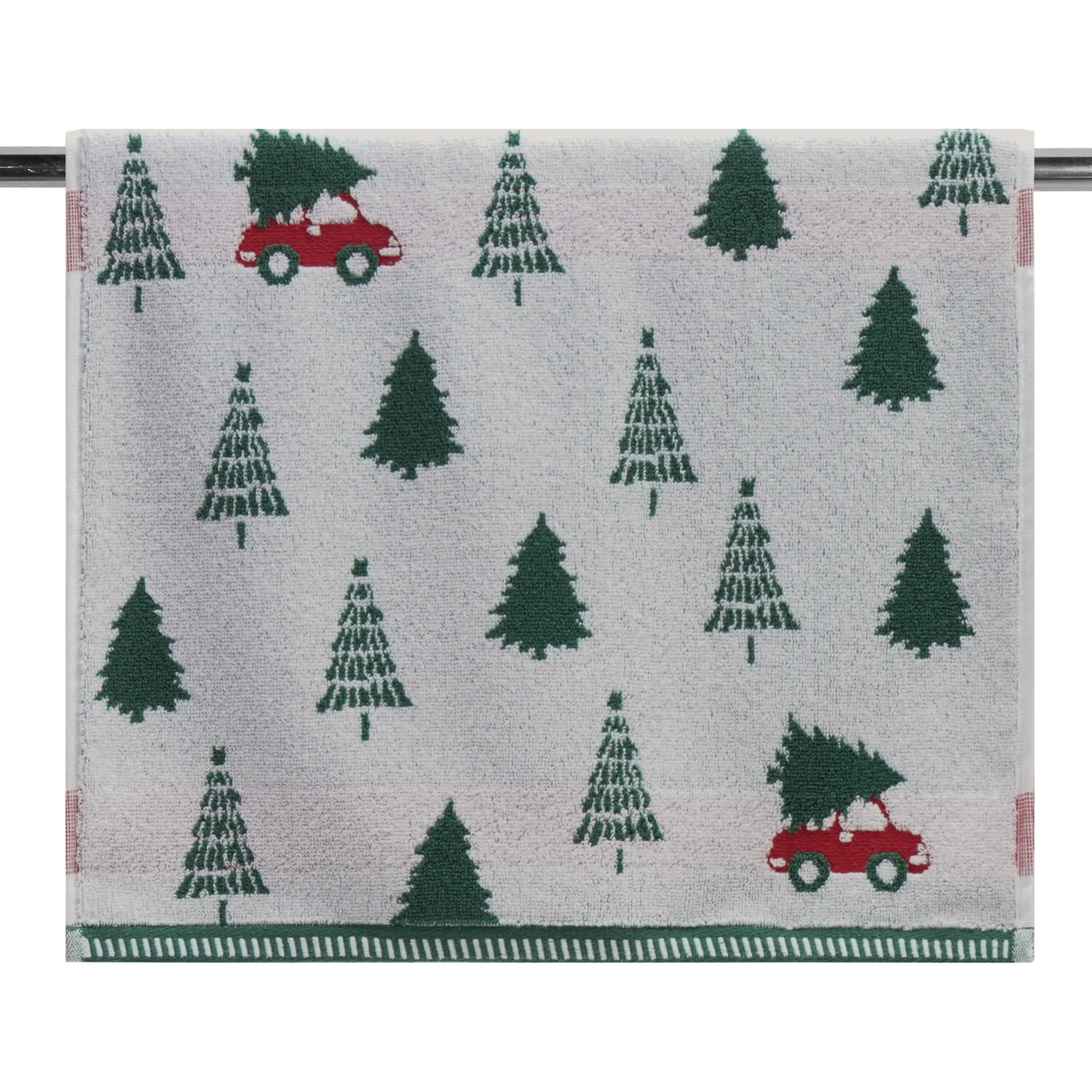 Christmas Tree on Car Hand Towel Green and White Image 4