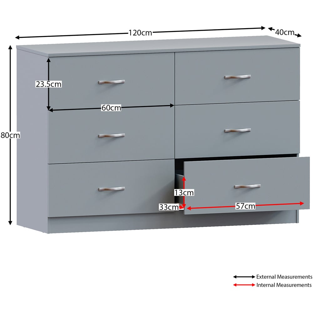Vida Designs Riano 6 Drawer Grey Chest of Drawers with Metal Handles Image 9