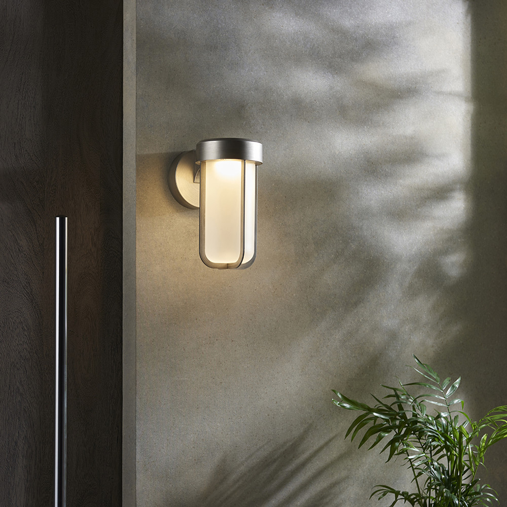 Merano Bevento Brushed Silver LED Frosted Glass Outdoor Wall Lamp Image 6