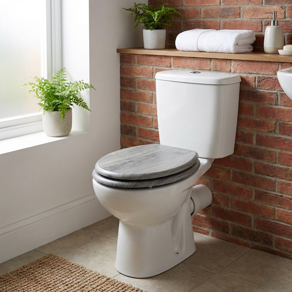 Grey Wooden Effect Toilet Seat Image 5