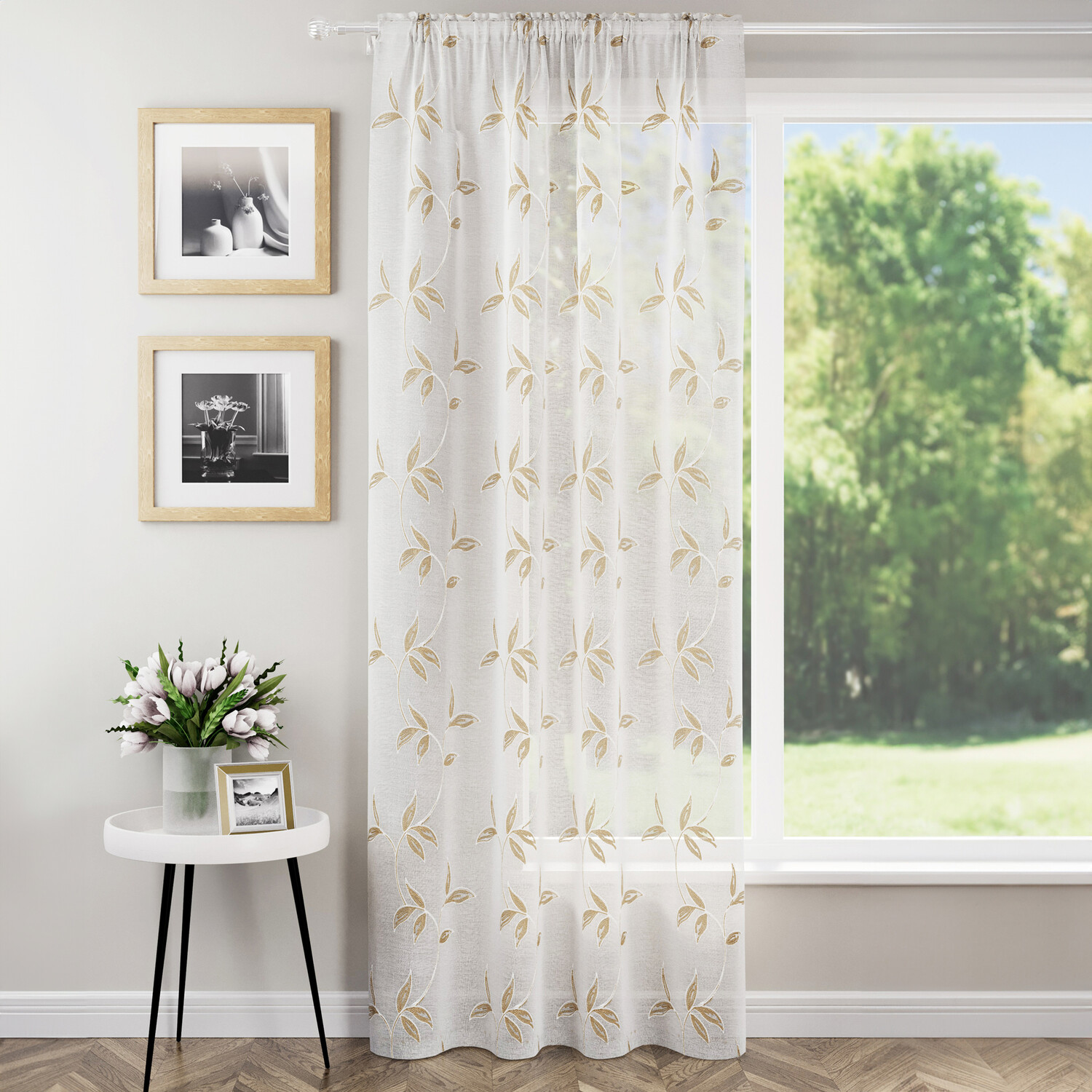 Oasis Voile Panel Curtain Natural 183cm Image 1