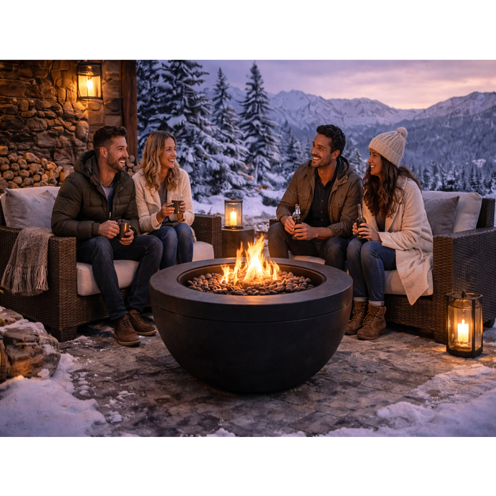Centurion Tabiti Black Lavish Patio Gas Fire Pit with Stone Finish Image 4