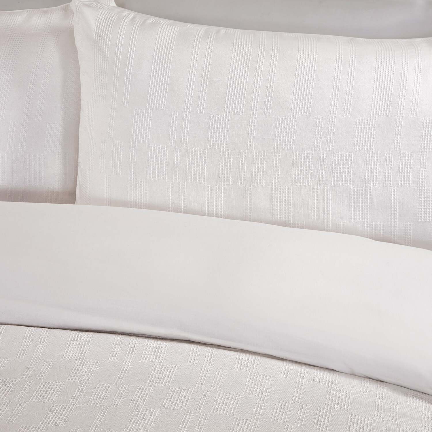 Waffle Block Duvet Set White Double Image 3