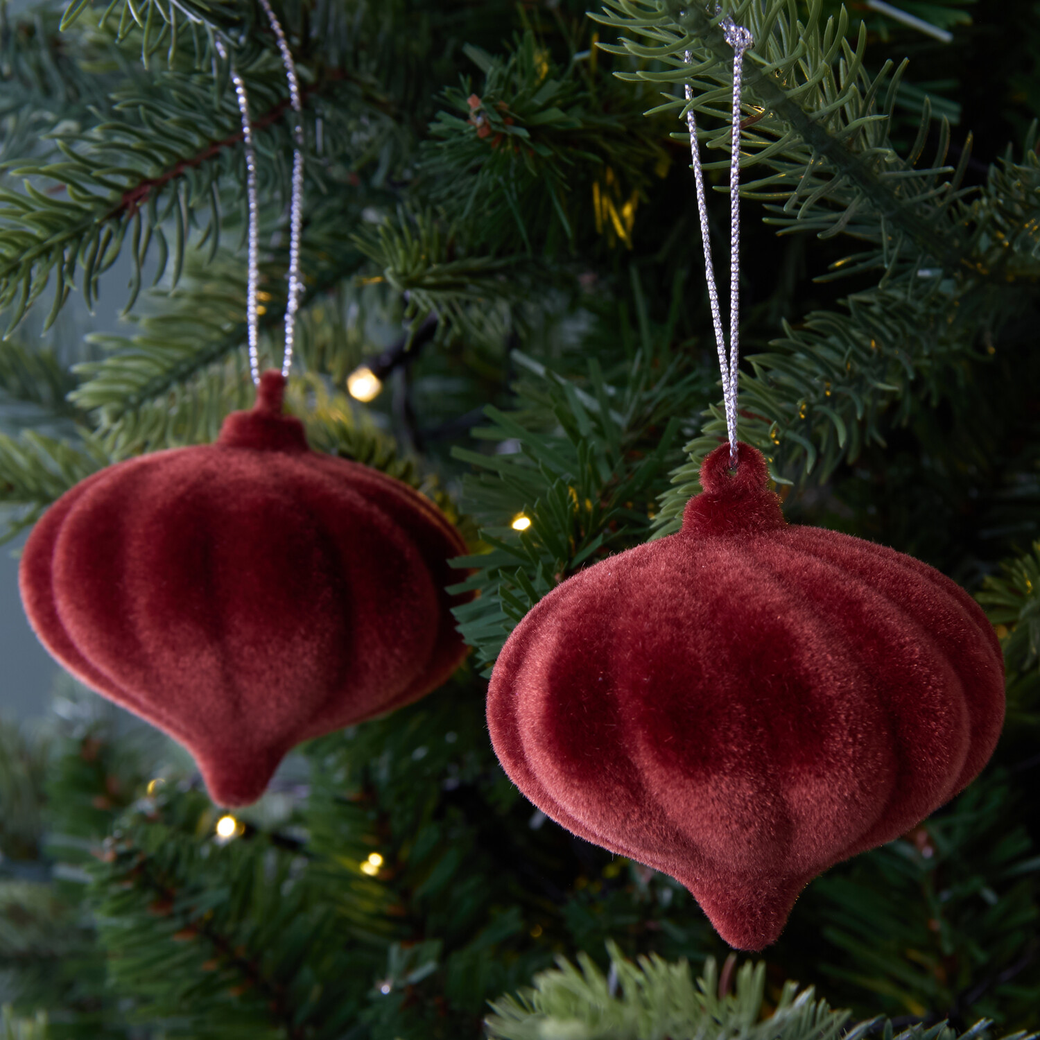 Set of 2 Flocked Onion Baubles Image 2