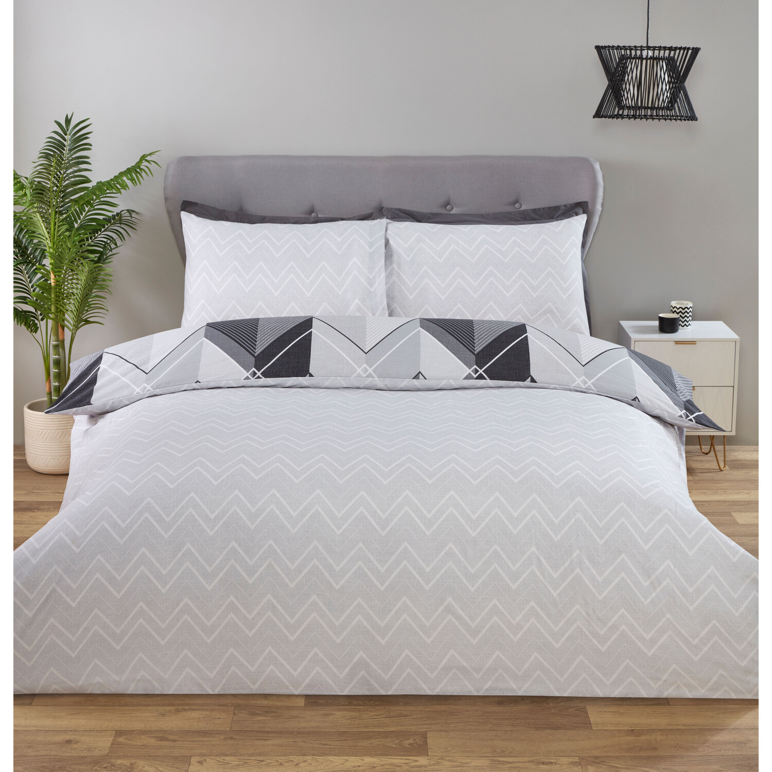 My Home Chevron King Size Monochrome Duvet Set Image 2