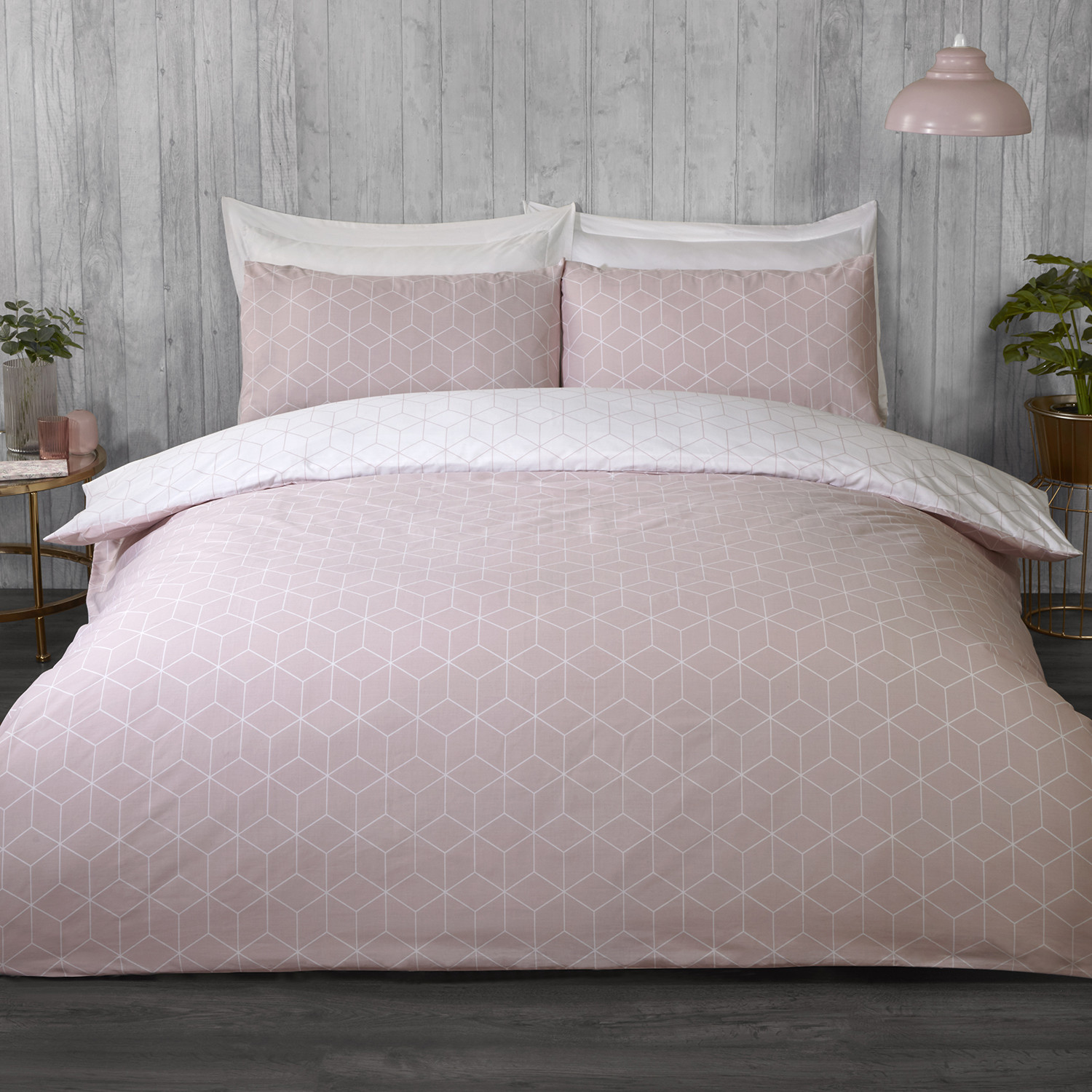 Apollo Geo Duvet Cover and Pillowcase Set - Blush / King Image 1