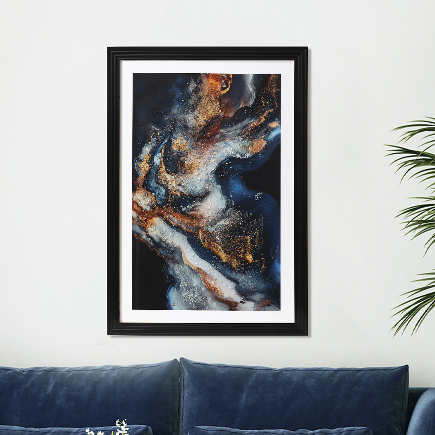 Marble Framed Art Blue and Gold Image 3