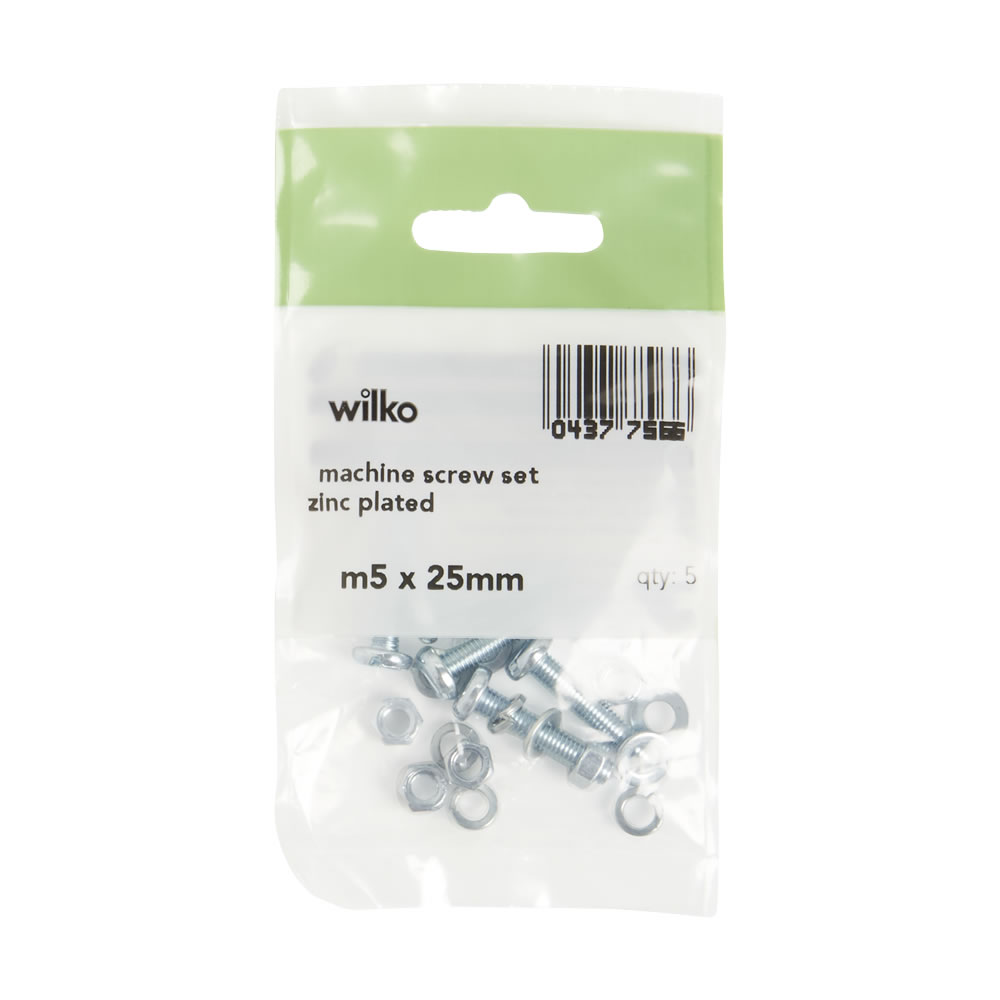 Wilko M5 25mm Zinc Plated Machine Screw Set 5 Pack Image 3