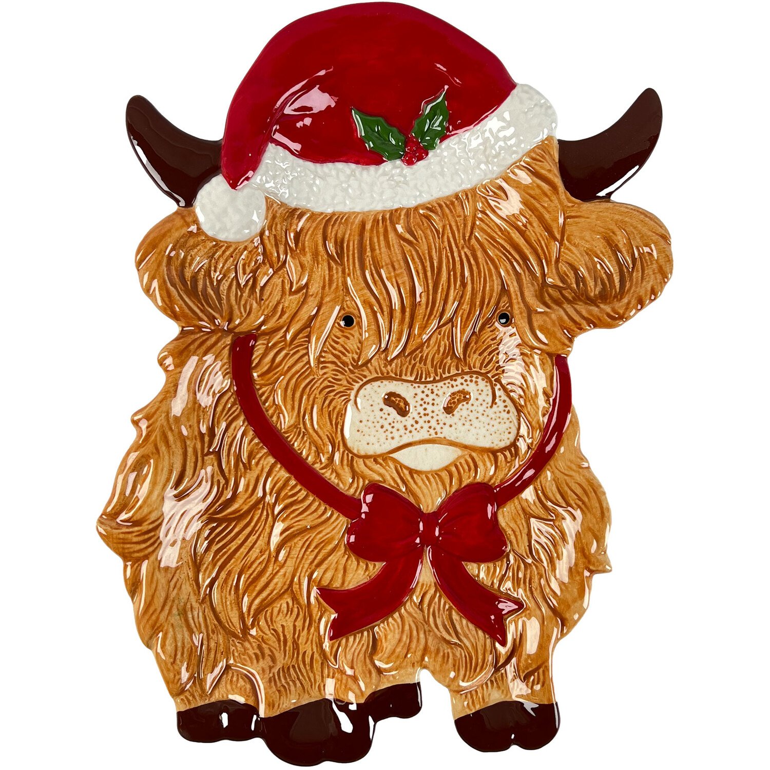 Festive Highland Cow Plate Brown and Red Image 3