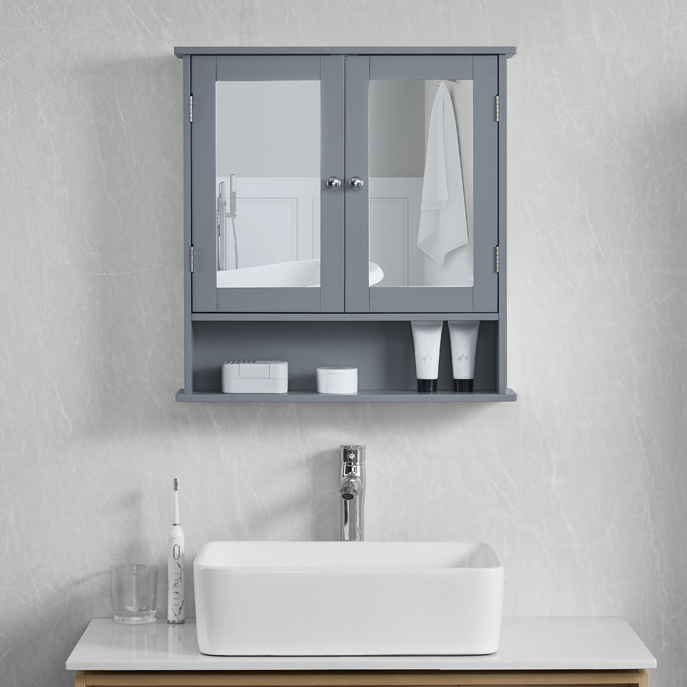 BATH VIDA Priano 2 Door Single Shelf Wood and Grey Bathroom Cabinet Image 4