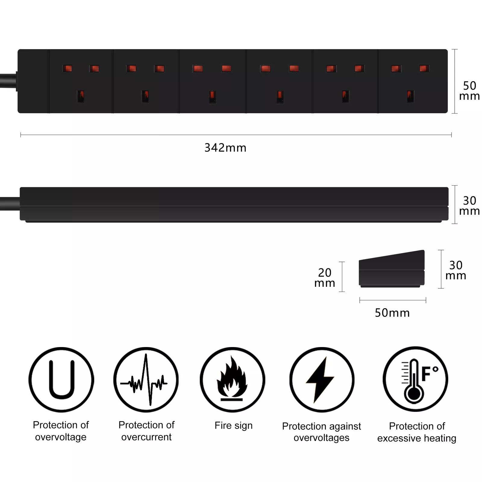 ExtraStar 6 Way 13A Black Extension Lead 1m Image 6