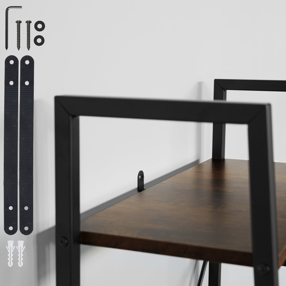 tectake Newcastle 4 Tier Dark Wood Rustic Ladder Shelf Image 7