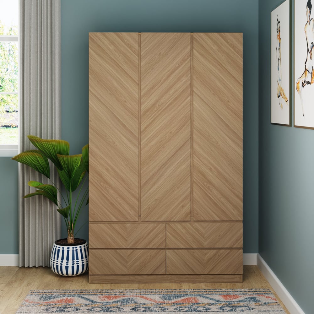 GFW Catania 3 Door 4 Drawer Euro Oak Wood Wardrobe Image 8