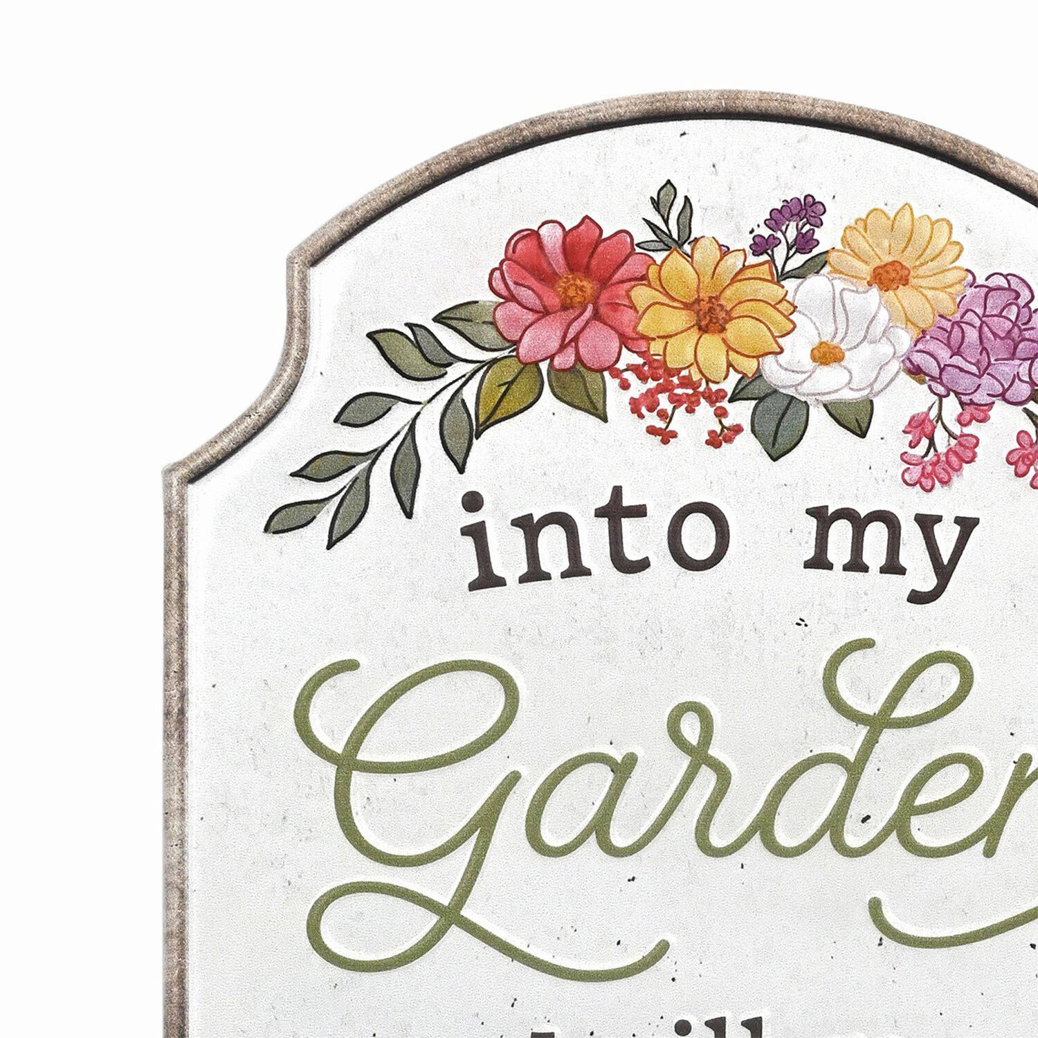 Garden Floral Embossed Metal Sign - White Image 6