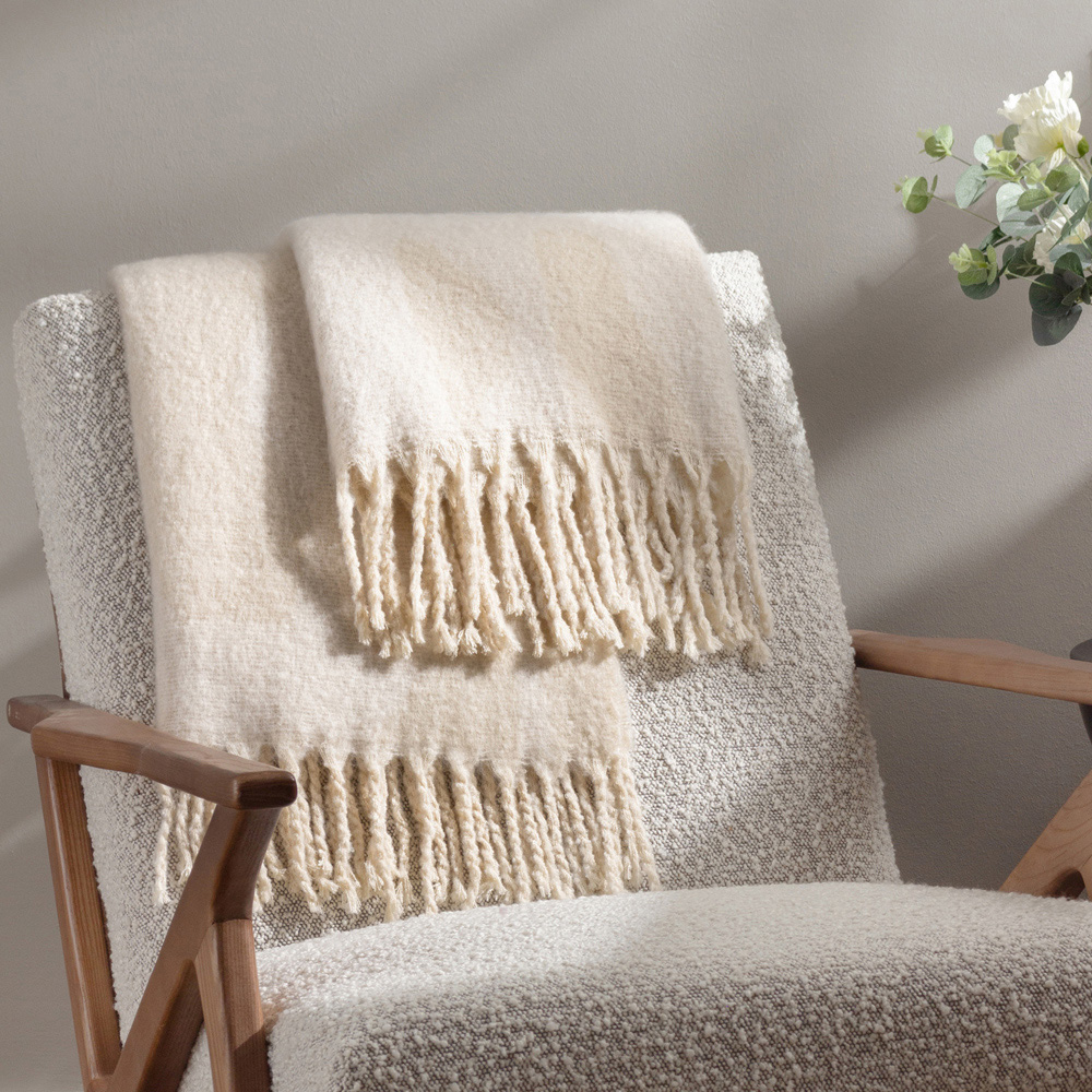 Hoem Meta Natural Jacquard Tasselled Throw 130 x 180cm Image 2