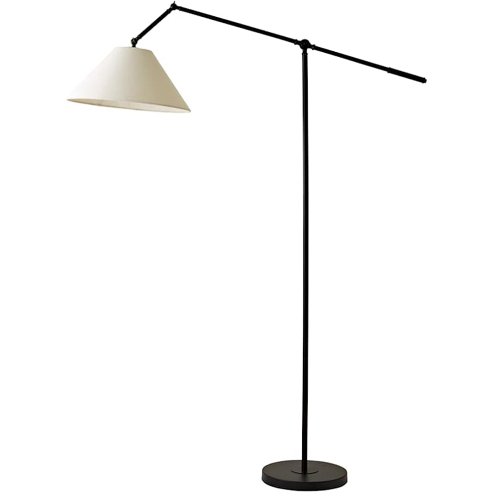 ValueLights Layla Black Adjustable Floor Lamp with Linen Shade and Bulb Image 1