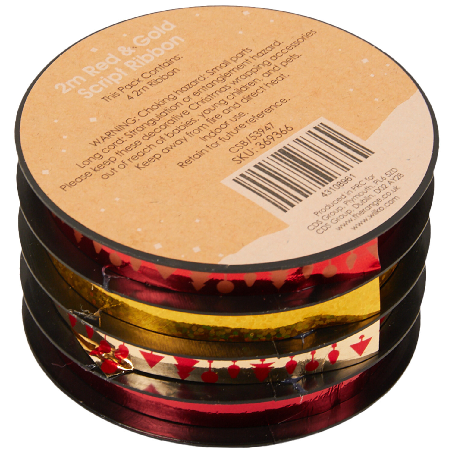 Pack of 4 Script Ribbons - Red, Gold and Silver Image 2