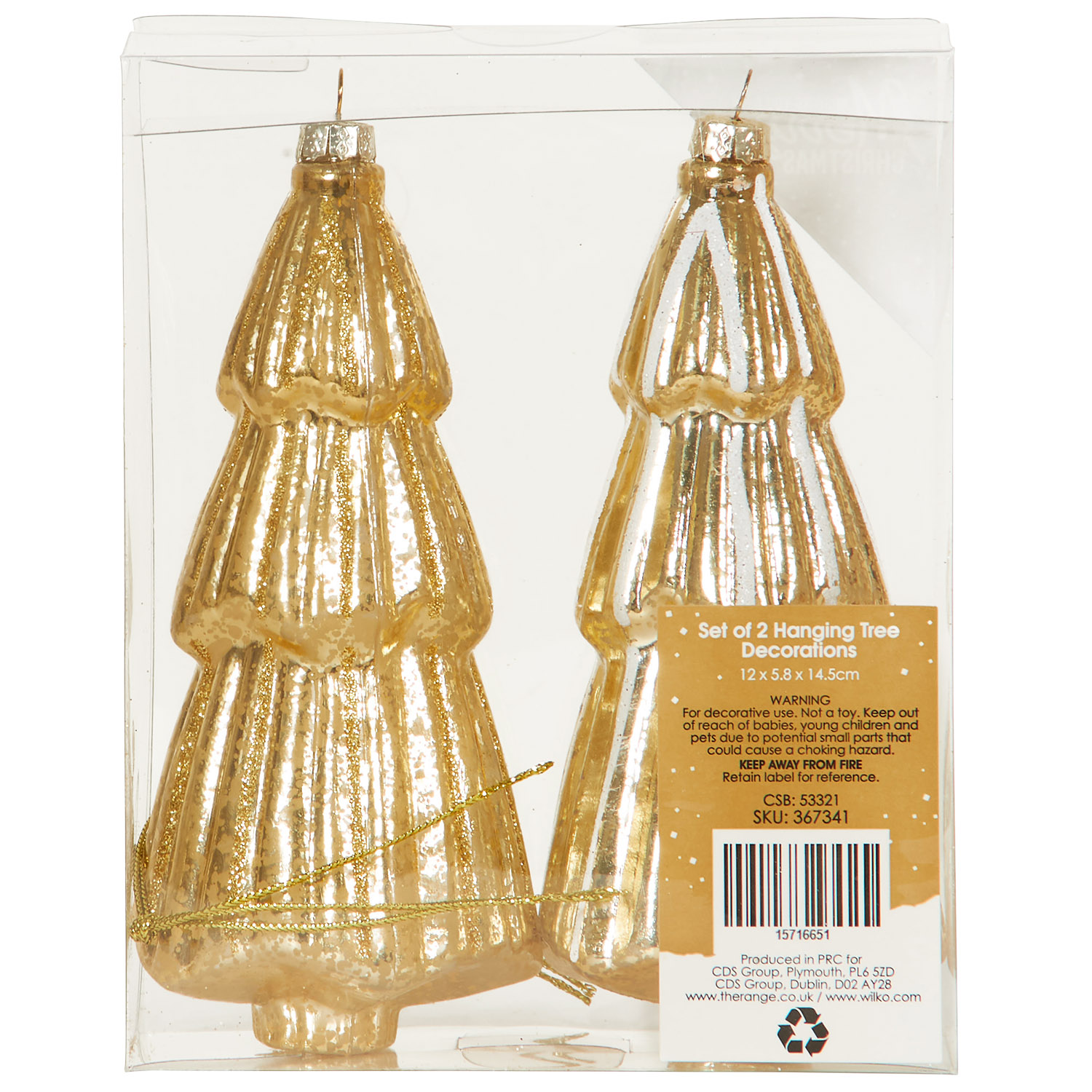 Set of 2 Hanging Tree Decorations - Gold Image 3