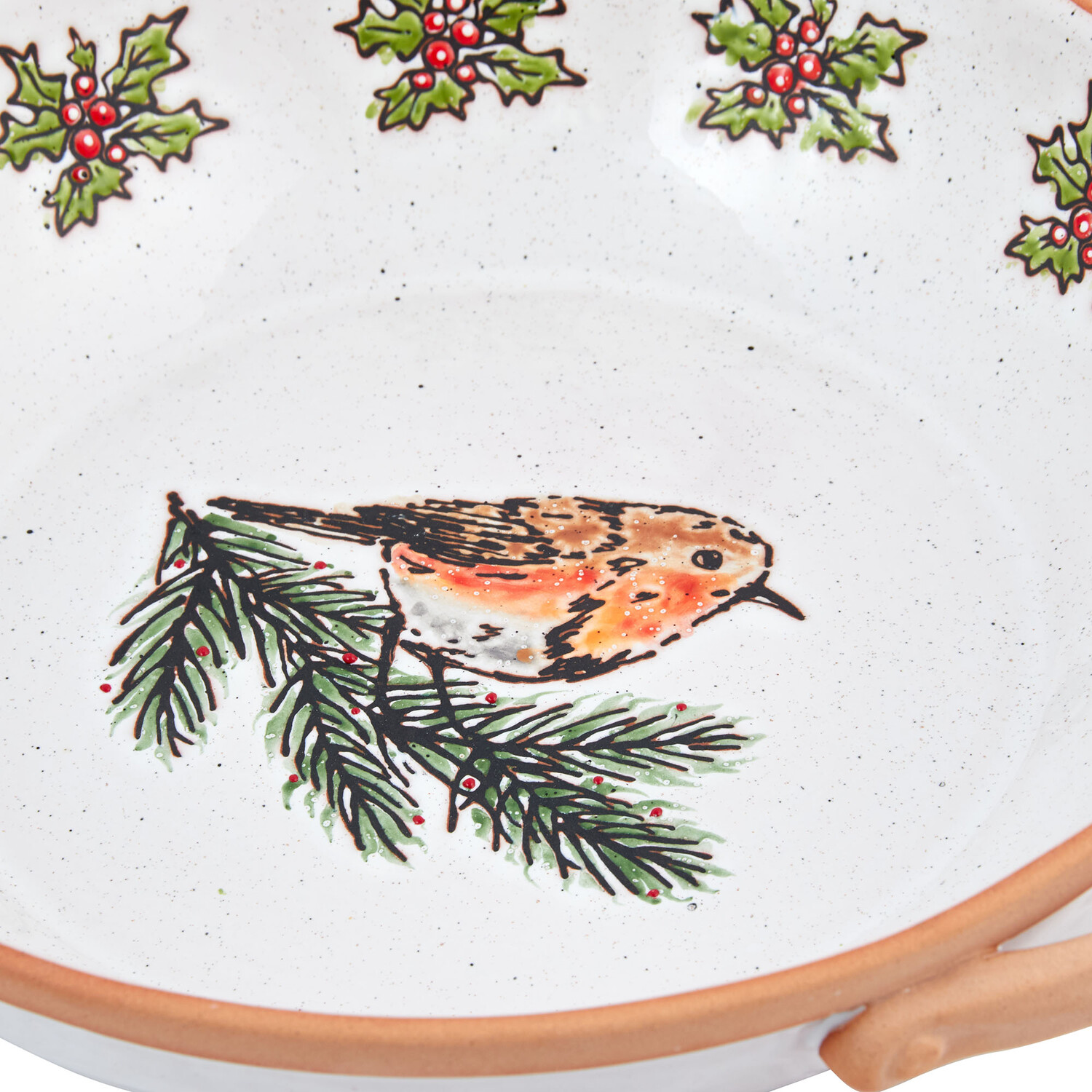 Festive Stone Robin Serving Bowl - White Image 4